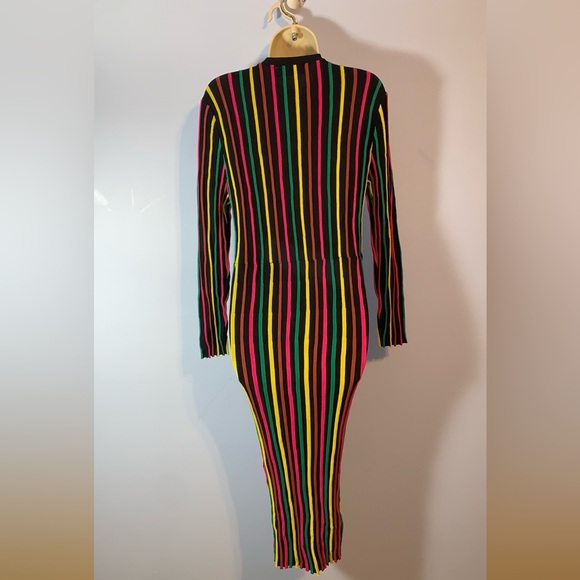 7th avenue Multicolor colorful Long Sleeve button down black knit Dress striped - Picture 4 of 8